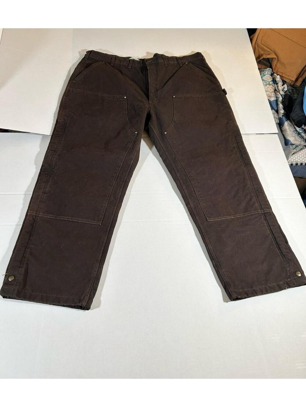 Carhartt Sandstone Waist Overall Pants Quilt Lined Men’s 48x32 Brown Boot Cut